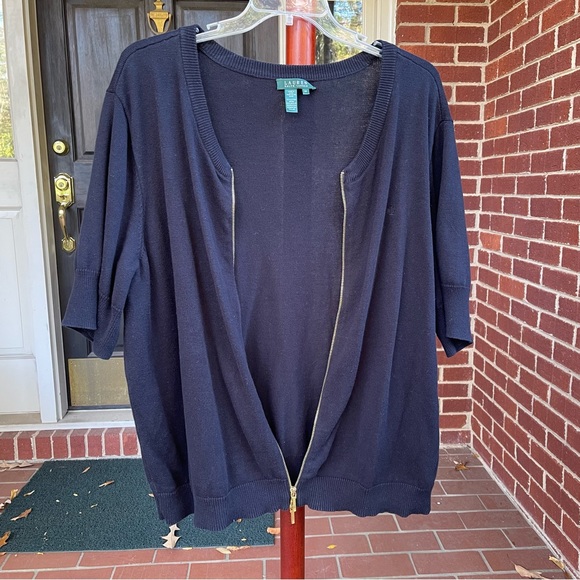 Ralph Lauren Cotton Black Short Sleeve Zippered Cardigan Sweater 3X - Picture 3 of 10